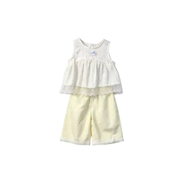 2 Piece Co-ord Set Girls Polka Dot & Lace Trim Outfit