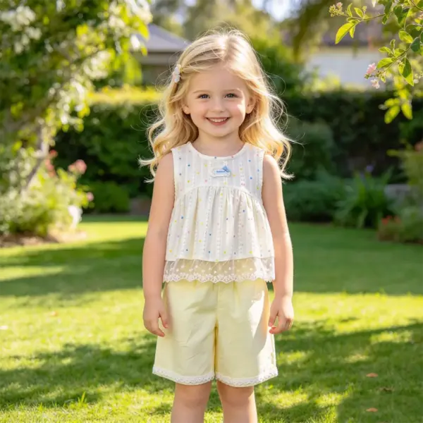 2 Piece Co-ord Set Girls Polka Dot & Lace Trim Outfit