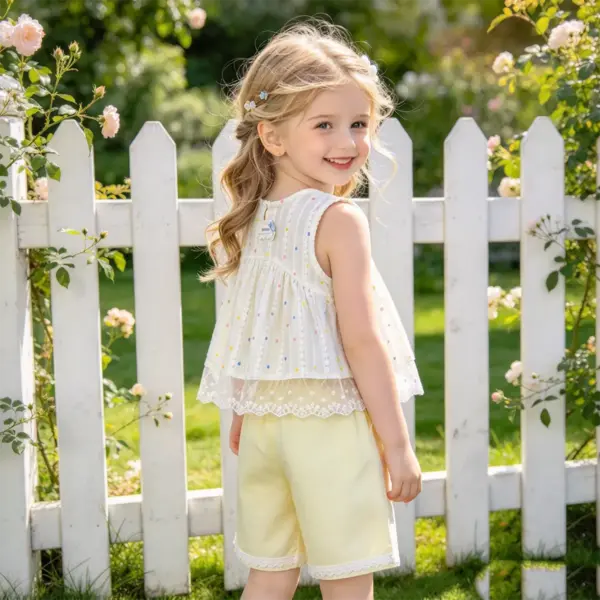 2 Piece Co-ord Set Girls Polka Dot & Lace Trim Outfit