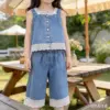 Girls denim top and short set