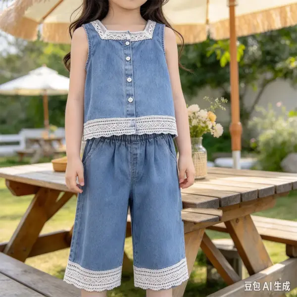 Girls denim top and short set