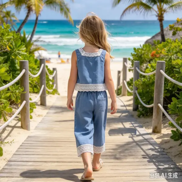 Girls denim top and short set