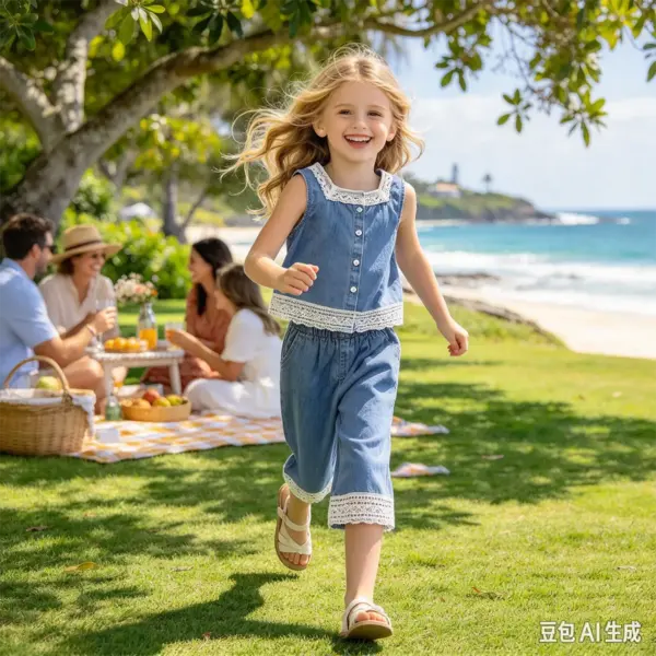 Girls Denim Top And Short Set